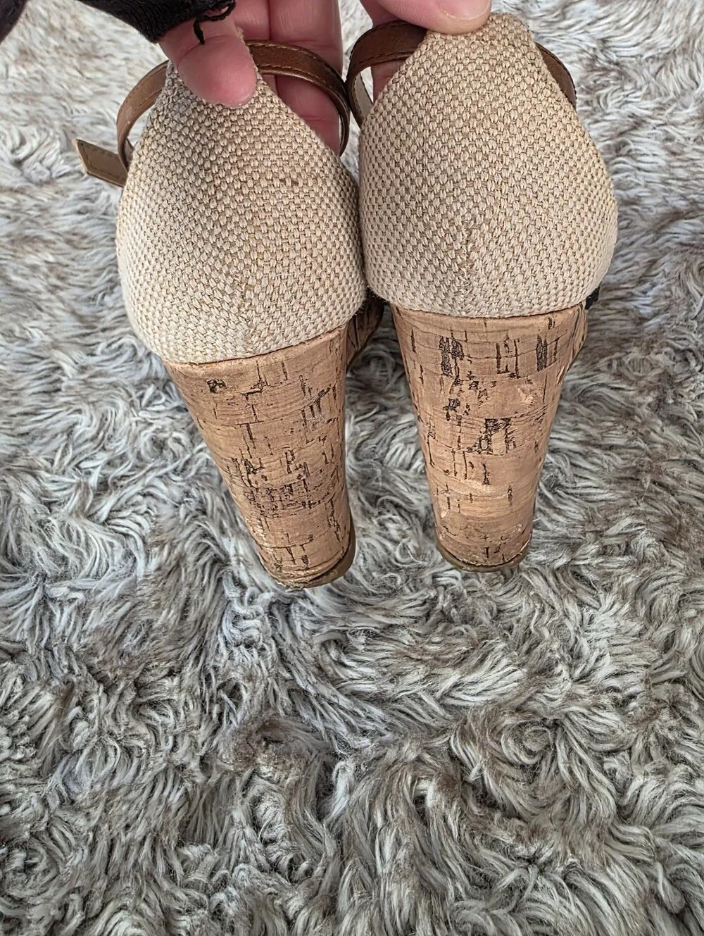 Apt. 9 Black and Tan Cork Wedge Sandals Women's Size 7